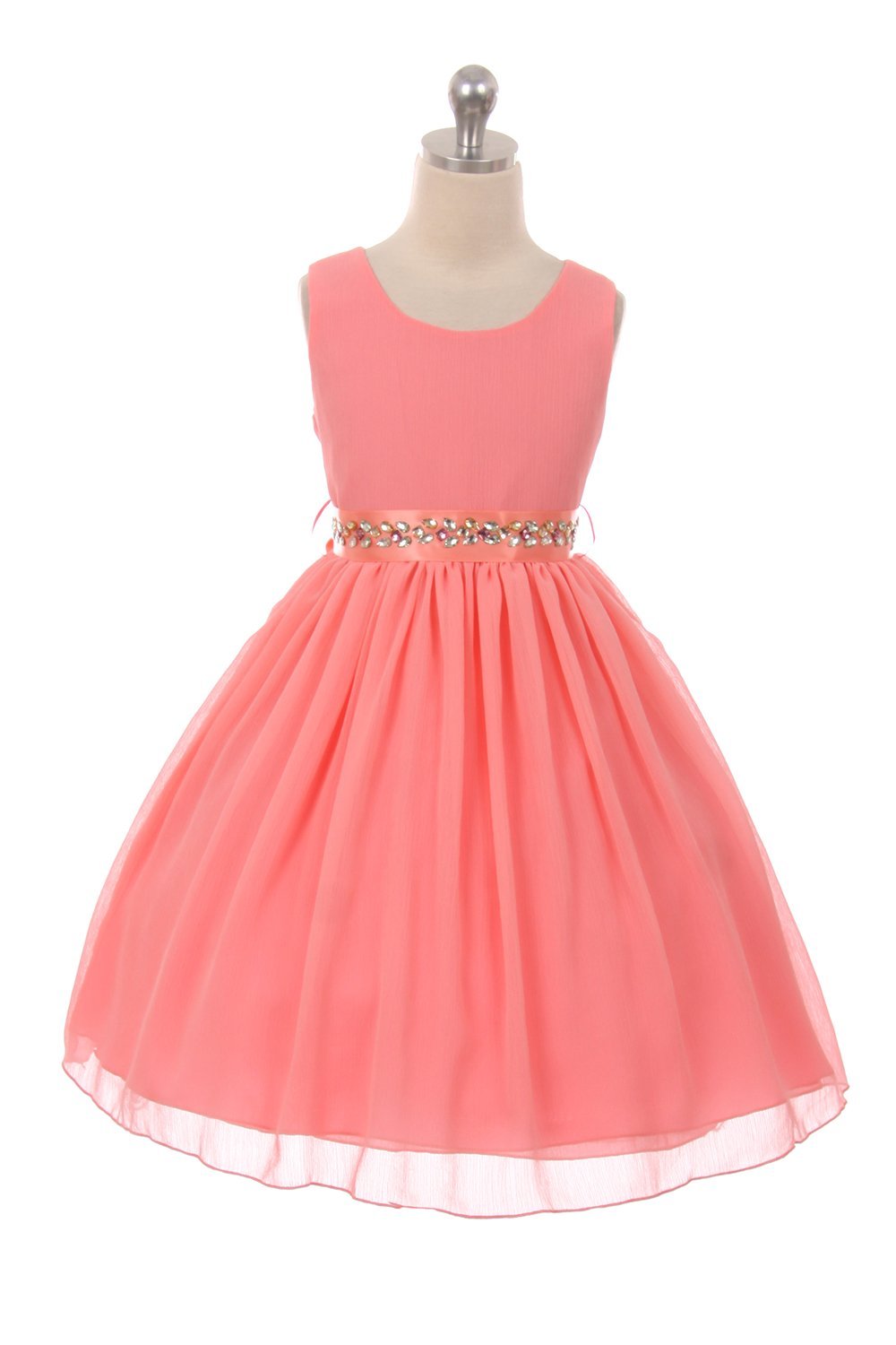 Coral Classic Ruched Chiffon Flower Girl Dress Coral Classic Ruched Chiffon Flower Girl Dress